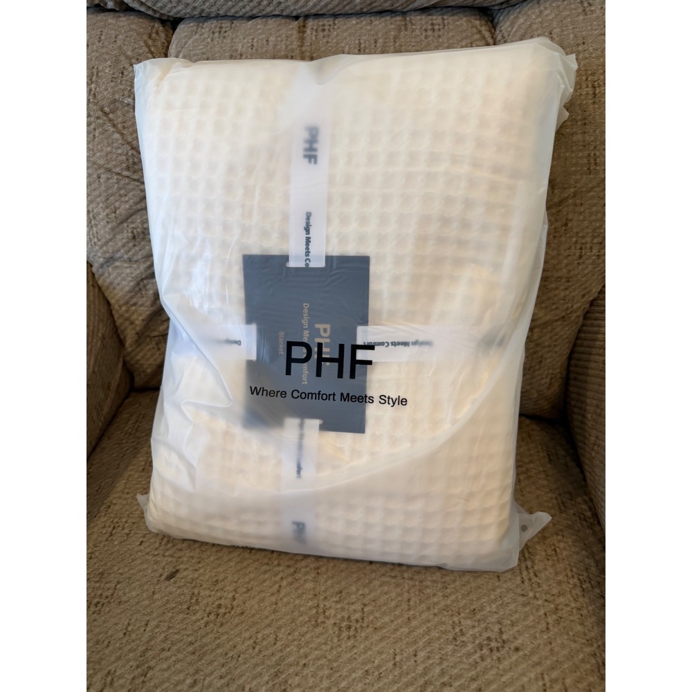 PHF Waffle Weave Blanket Cream White King Size Lightweight Breathable Bedding